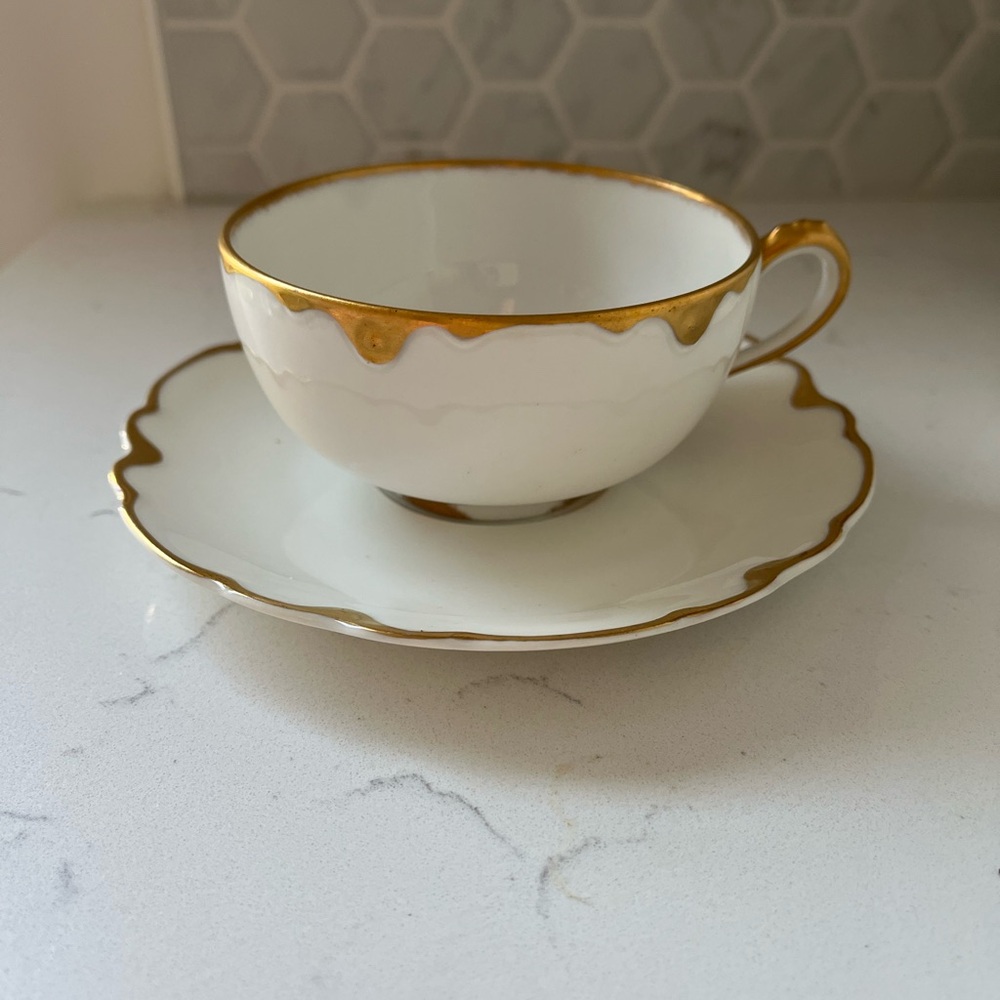 Vintage Haviland China - gorgeous gold-edge teacup and saucer set.